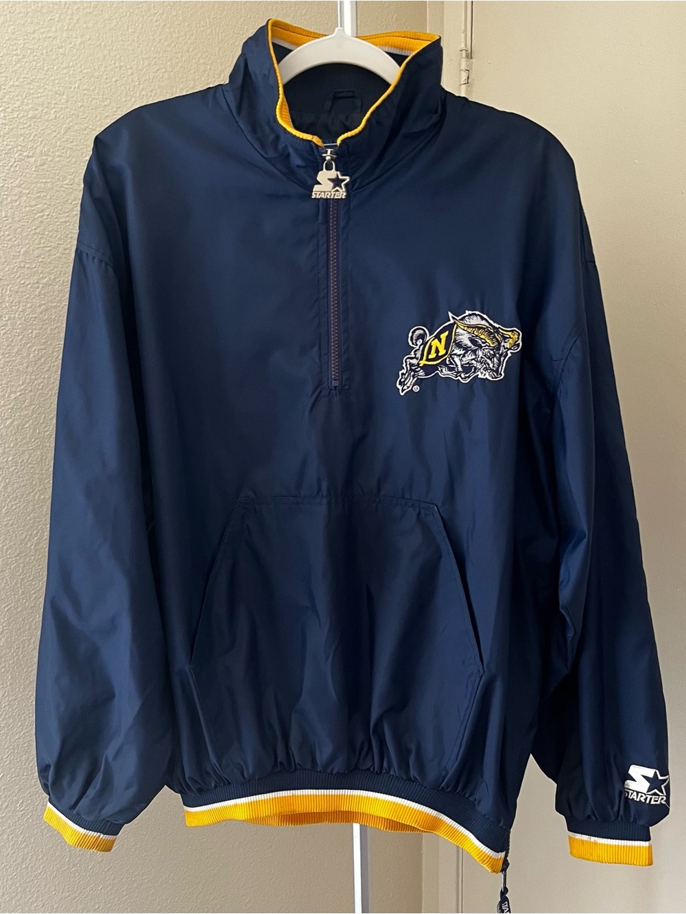 Vintage Starter Navy Midshipmen Rams 1/4 Zip Windbreaker Size L